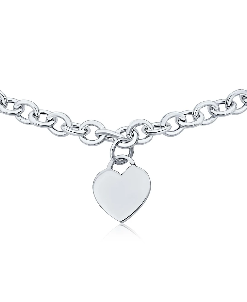 Bling Jewelry Solid Heart Tag Charm Necklace in .925 Sterling Silver, Made in Italy