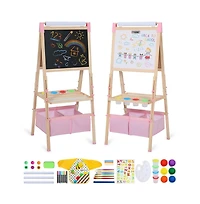 Kinder King 3 in 1 Kids Art Easel Set, Dual-Sided Art Station w/Whiteboard & Chalkboard