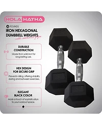 HolaHatha Iron Hexagonal Cast Exercise 25 lb Dumbbell Weights w/Contoured Grips