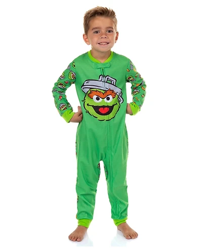 Sesame Street Toddler Oscar The Grouch Character Face Front Zip Footless Sleeper