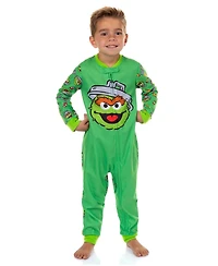 Sesame Street Toddler Oscar The Grouch Character Face Front Zip Footless Sleeper
