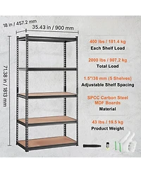Mecale 5-Tier Storage Shelving Unit, Adjustable, 2000-Lb Capacity, 35"L x 18"W x 71"H, Heavy-Duty Utility Rack