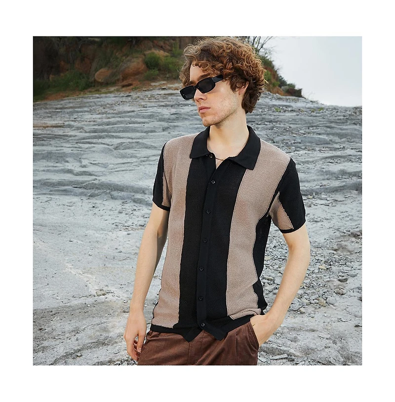 Campus Sutra Men's Panel-Knit Slim-Fit Shirt