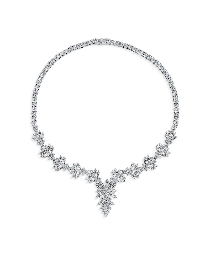 Bling Jewelry Marquise Leaf Cubic Zirconia Cz Cleavage Collar Statement Necklace & Earrings Jewelry Set