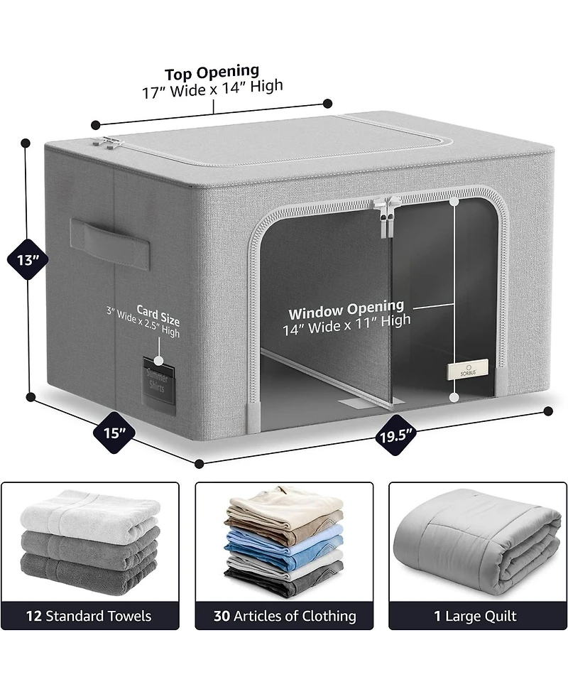 Sorbus 2 Pack Large Foldable Storage Box - Metal Frame, Oxford Fabric, Large Window & Handles
