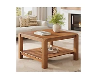 Tribesigns 31.5" Solid Wood Coffee Table, 2-Tier Square Center Table with Rounded Corners, Modern Rustic Coffee Furniture