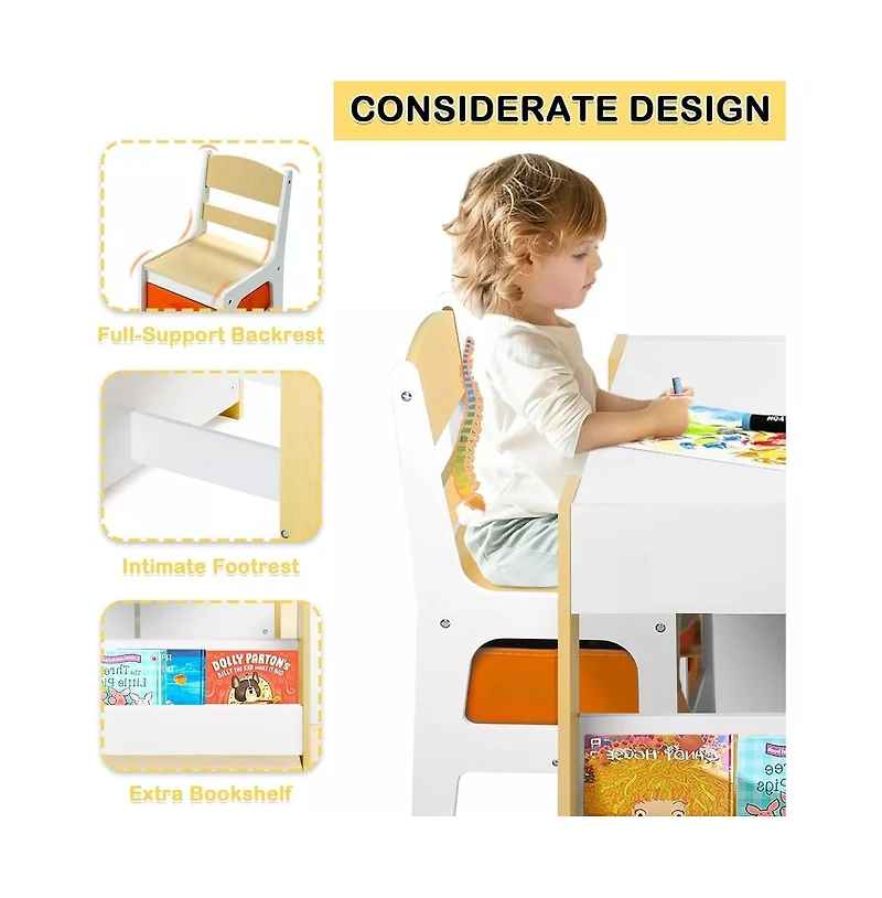 Kinder King 3-in-1 Kids Activity Table and 2 Chairs Set with Storage, Removable Top and Chalkboard