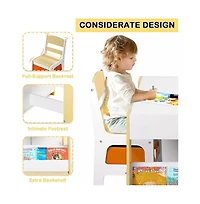 Kinder King 3-in-1 Kids Activity Table and 2 Chairs Set with Storage, Removable Top and Chalkboard