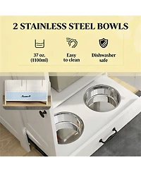 Aostirmotor Dog Bowls Food Storage Cabinet with 2 Doors in White