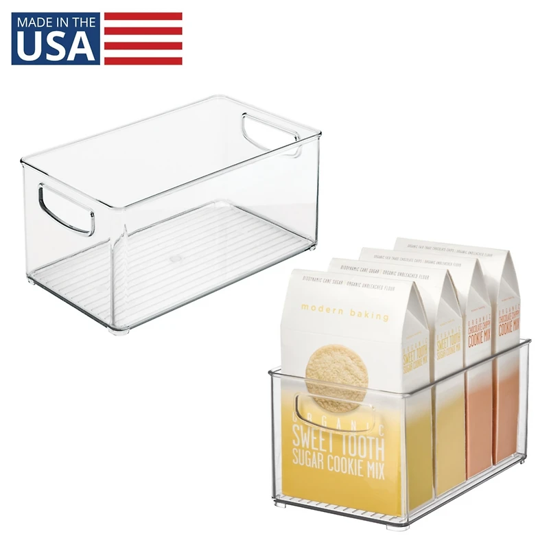 iDesign Plastic Stackable Pantry Bins with Handles, Set of 2, Clear