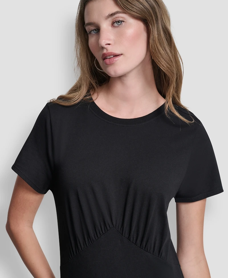 Dkny Jeans Women's Ruched Bodice Crewneck Long Dress