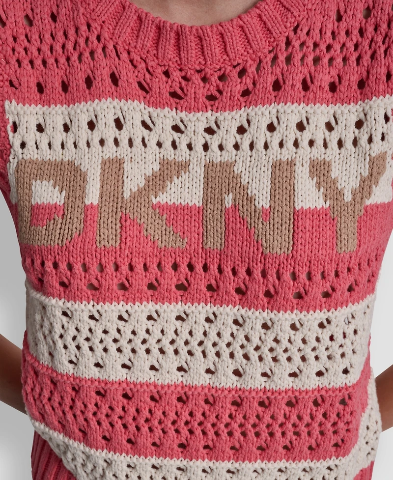 Dkny Jeans Women's Crewneck Striped Pointelle Stitch Sweater