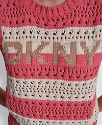 Dkny Jeans Women's Crewneck Striped Pointelle Stitch Sweater