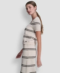 Dkny Jeans Women's Scoop Neck Striped Pointelle Sweater