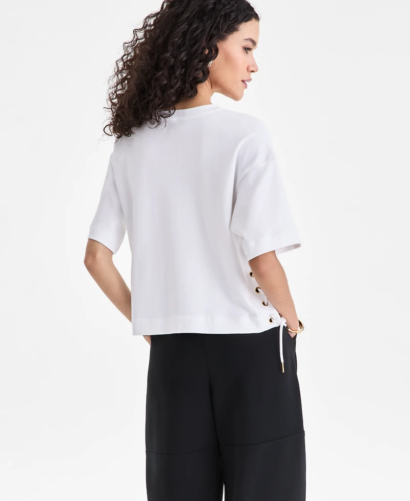 I.n.c. International Concepts Women's Cotton Lace-Up-Hem T-Shirt, Macy's Exclusive