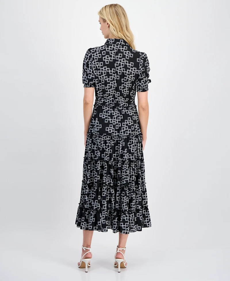 T Tahari Women's Printed Collared Midi Dress