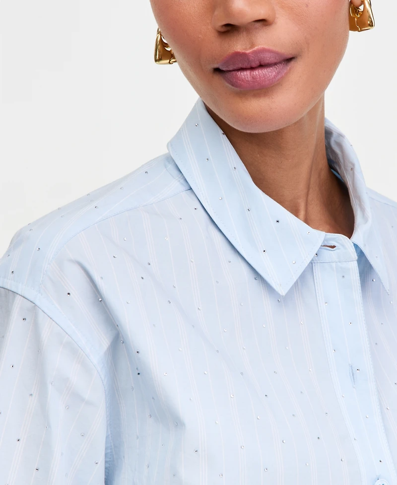 I.n.c. International Concepts Women's Crystal Embellished Button Down Shirt, Macy's Exclusive
