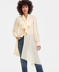 I.n.c. International Concepts Women's Long Sleeve Bow-Neck Chiffon Tunic, Macy's Exclusive