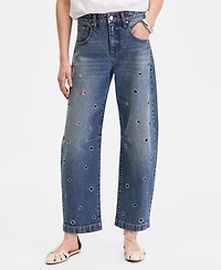 I.n.c. International Concepts Women's High-Rise Grommet Barrel-Leg Jeans, Macy's Exclusive