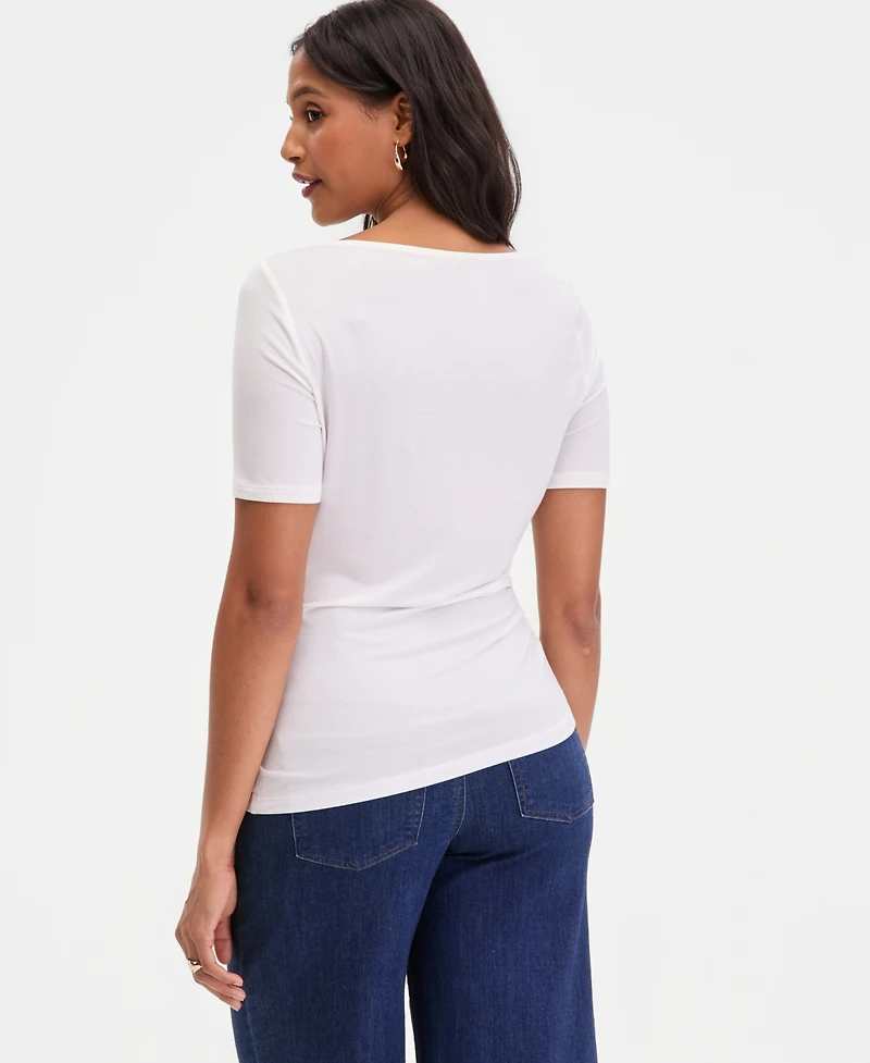 I.n.c. International Concepts Women's Short-Sleeve Asymmetrical-Hem Ruched Layering Top, Macy's Exclusive