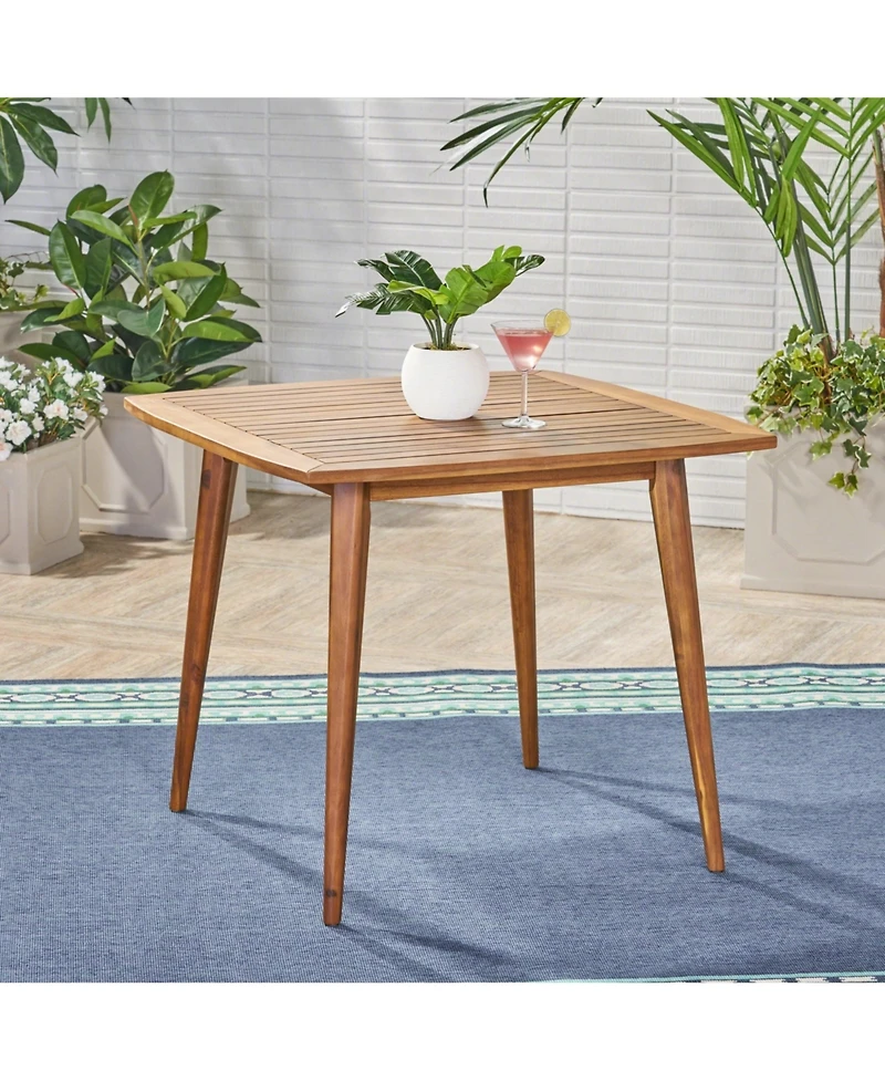 Mondawe Outdoor Square Acacia Wood Patio End Table Side with Tapered Legs, Mid-Century for 2–4 People, Beige