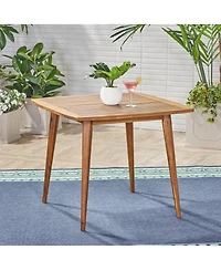 Mondawe Outdoor Square Acacia Wood Patio End Table Side with Tapered Legs, Mid-Century for 2–4 People, Beige