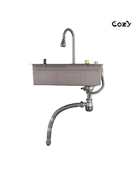flynama 30x22inch Black Waterfall Kitchen Sink Stainless Steel Single Bowl Workstation SSBL12 with Flying rain Faucet Cutting Board