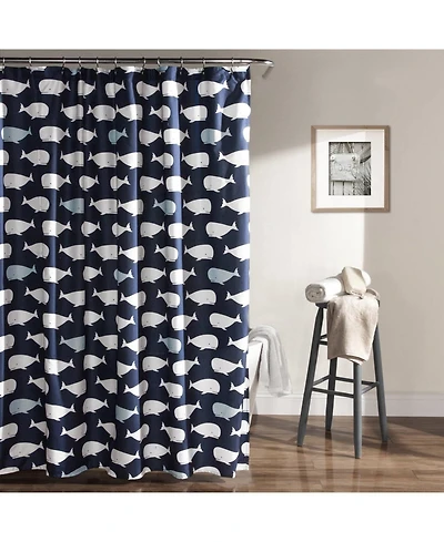Slickblue 72-inch Navy White Nautical Whales Polyester Shower Curtain