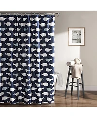 Slickblue 72-inch Navy White Nautical Whales Polyester Shower Curtain