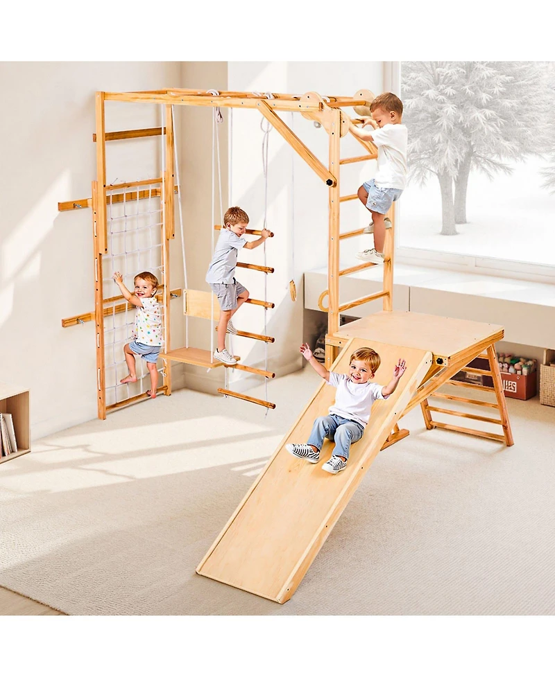 Slickblue 8-in-1 Indoor Playground Jungle Gym with Slide, Swing & Climb
