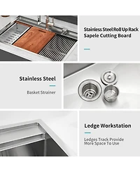 huluwat 33x22x10inch Drop In Kitchen Sink Stainless Steel Workstation Single Bowl 16 Gauge Topmount