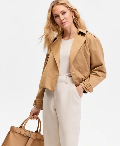 I.n.c. International Concepts Women's Bubble-Hem Cropped Trench Jacket, Macy's Exclusive