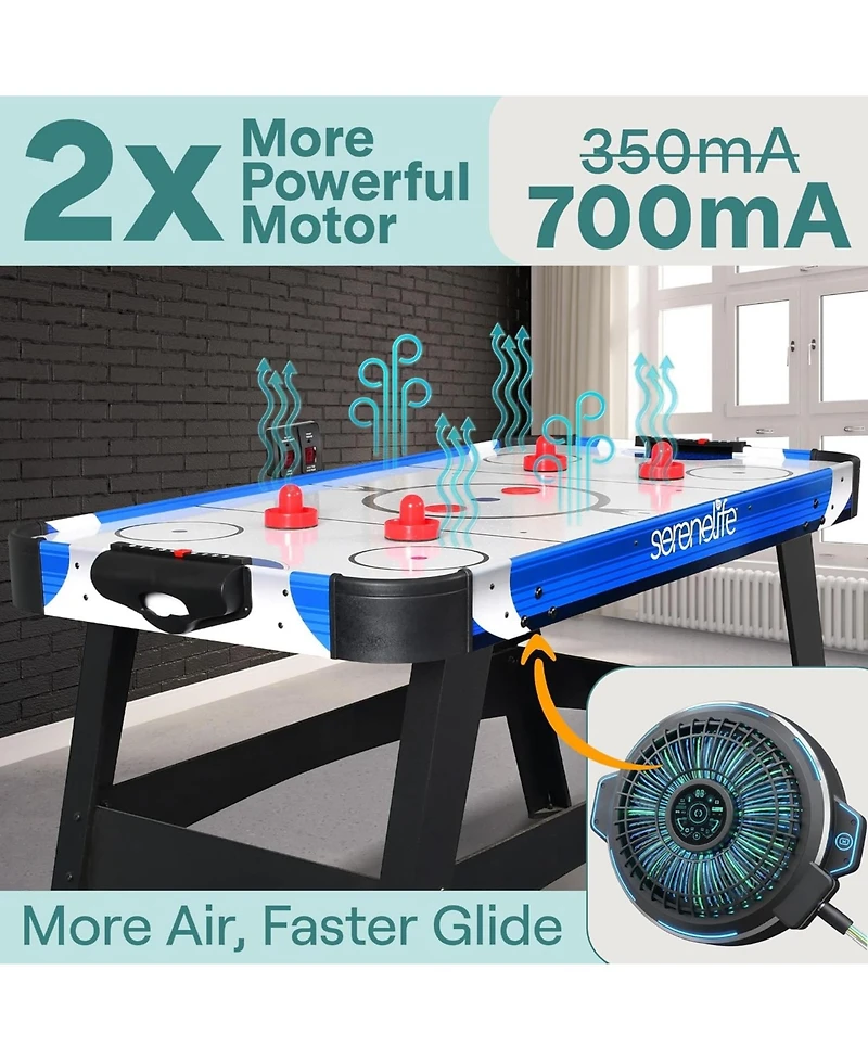 SereneLife 58" Powered Air Hockey Table – Dual Motor Arcade Game with Led Scoreboard