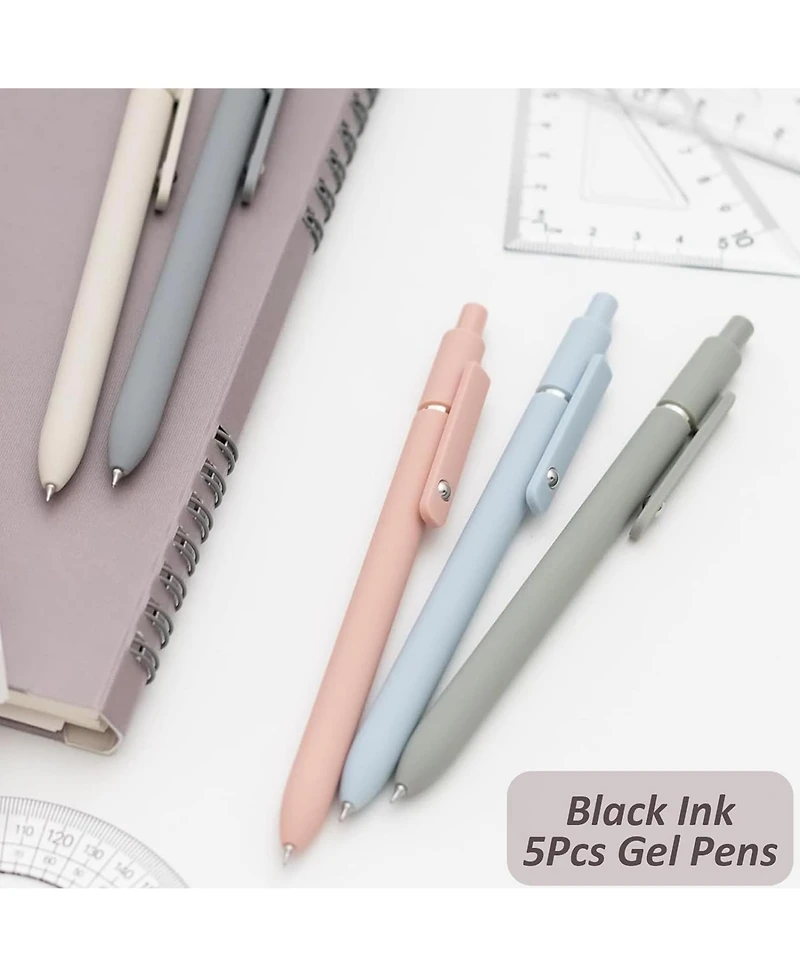 Htutwoo 5Pcs Gel Pens, 0.5mm Black Ink Pens with Smooth Writing