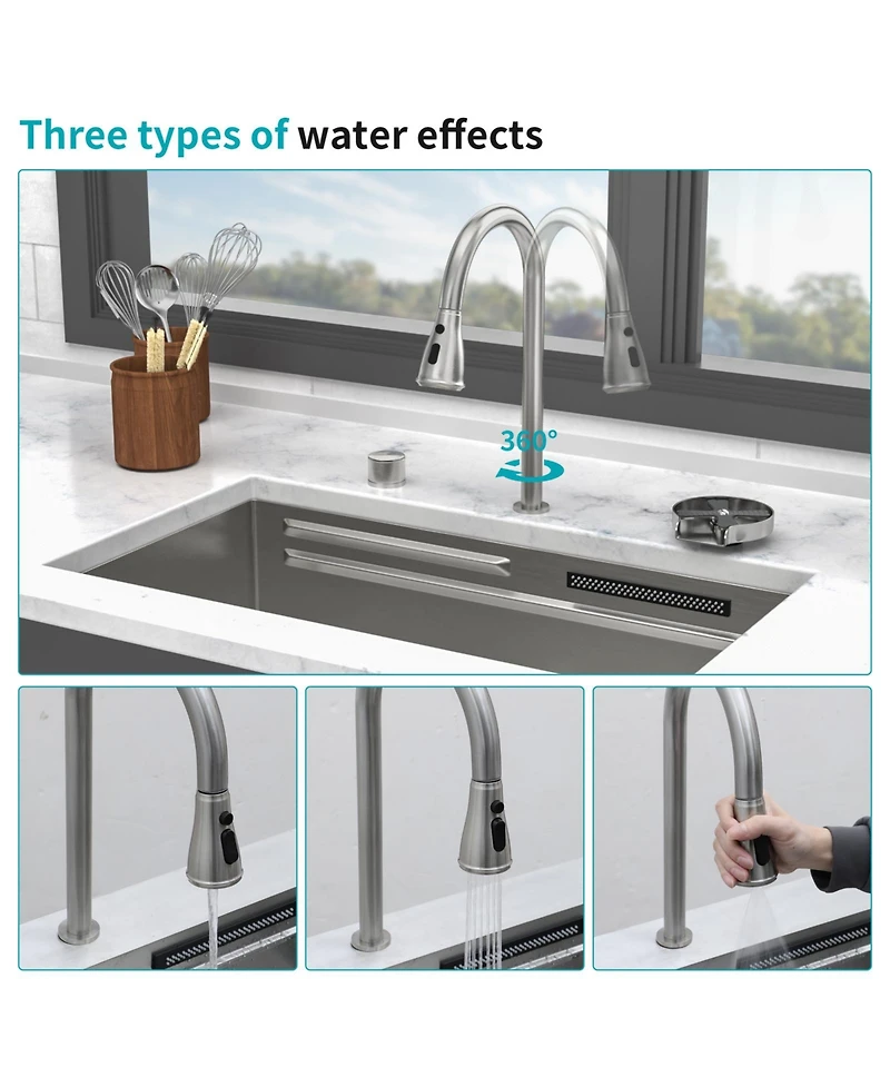 flynama 33x16.72x10inch Undermount Waterfall Kitchen Sink Stainless Steel Workstation with Faucet