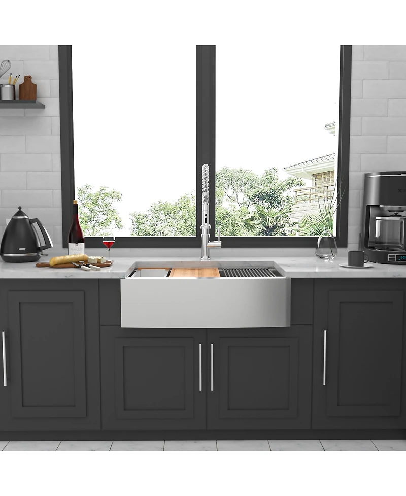 Flynama 36x22x10inch Farmhouse Kitchen Sink Workstation Stainless Steel Apron Front 16 Gauge