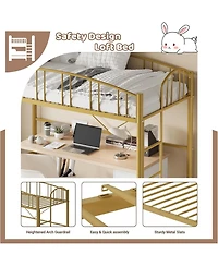 gaomon Loft Bed Twin Size with Ladder and High-Arched Guardrail, Sturdy Metal Slats, Space-Saving Design, Modern Decor Style