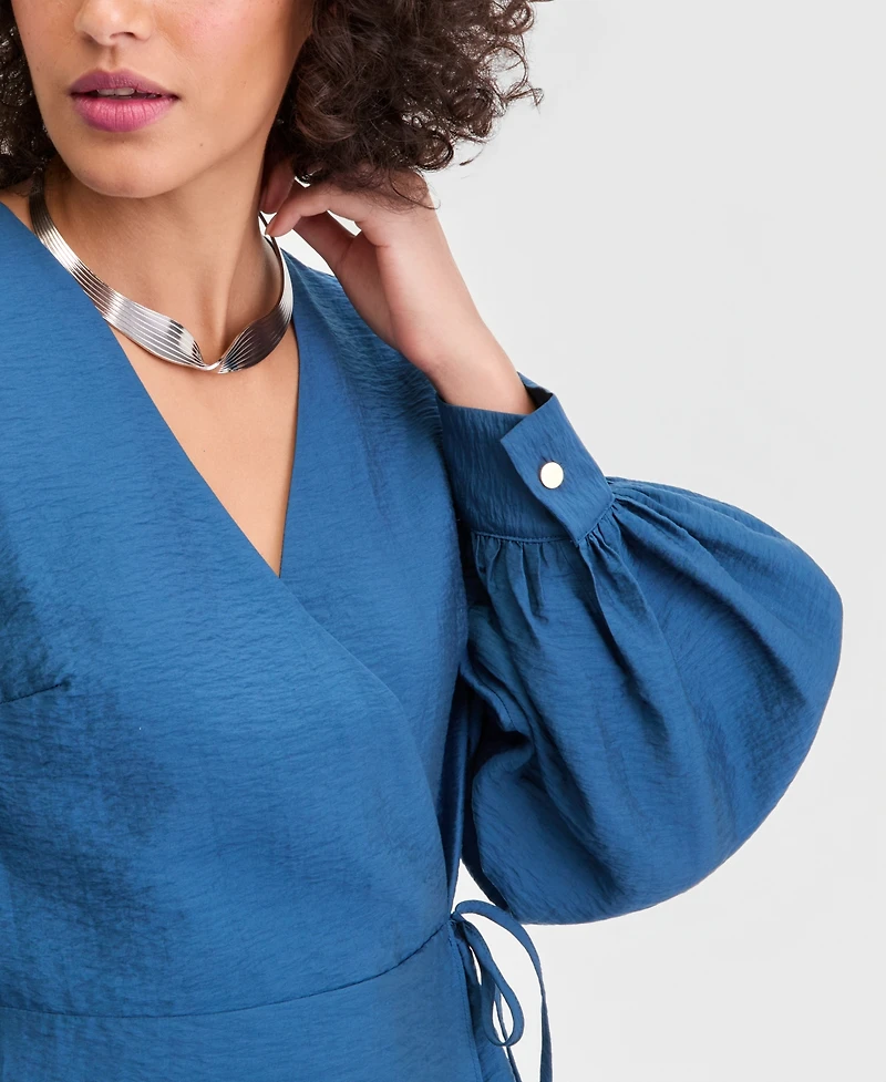 I.n.c. International Concepts Women's Long Sleeve Textured Wrap Blouse, Macy's Exclusive