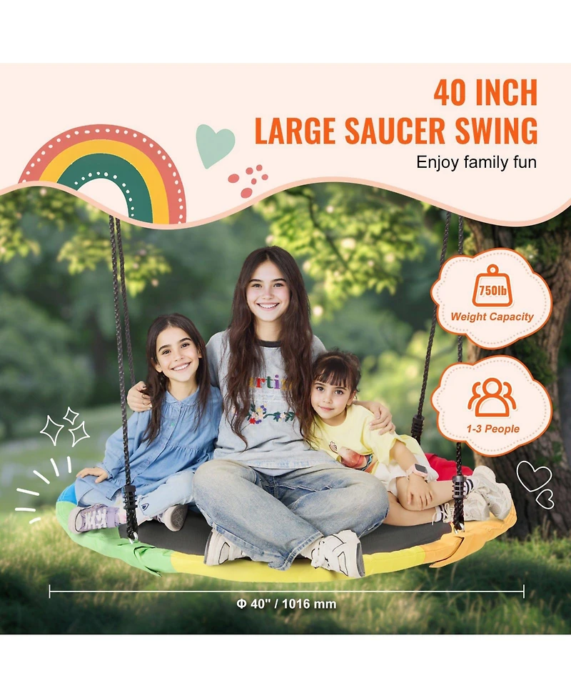 Mecale Tree Swing, 40" Saucer Swing, 750-Lb Capacity, 900D Oxford Seat, Hanging Straps & Adjustable Ropes