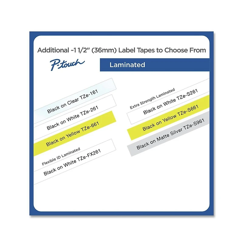 Brother P-Touch TzES961 1.4 in. x 26.2 ft. TZ Extra-Strength Adhesive Laminated Labeling Tape - Black on Matte Silver