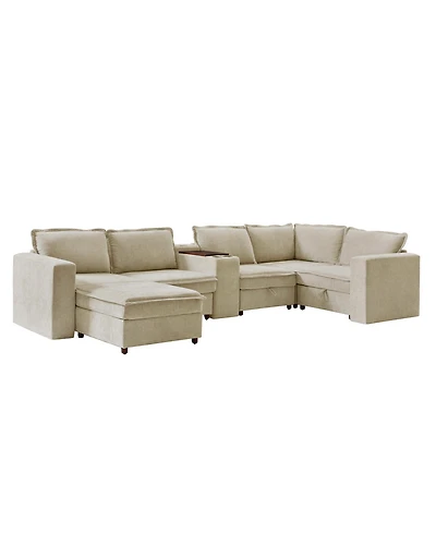 Hulala Home Buelow 144” Modern Storage Sectional Sofa With Charging Station And Middle Compartment
