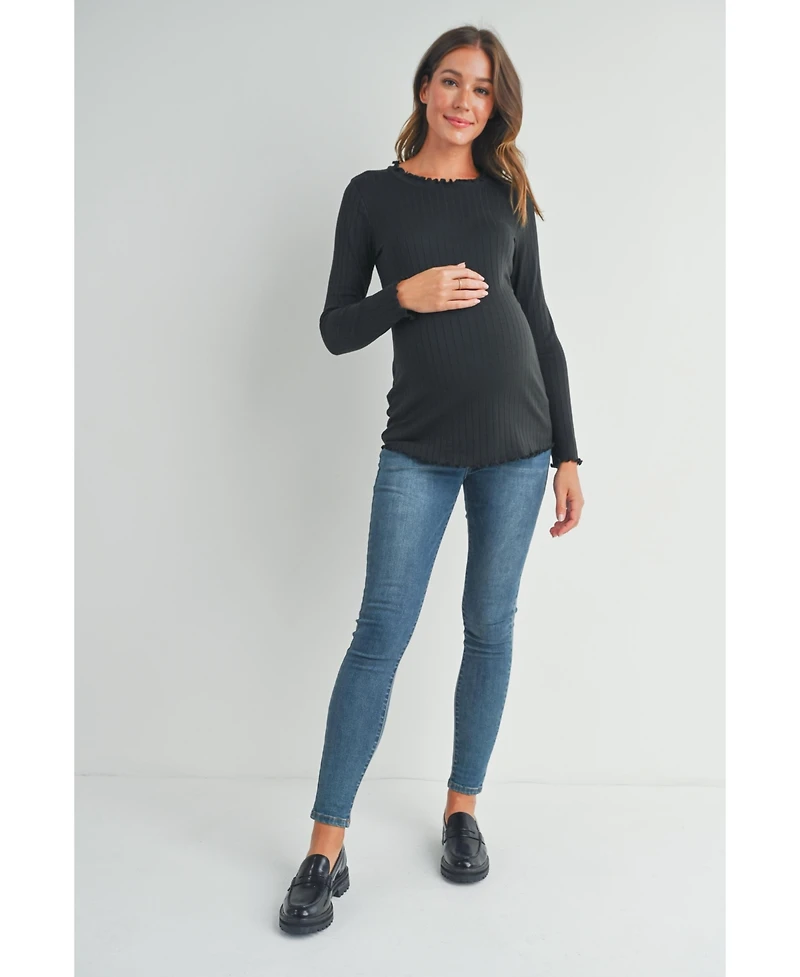 Hello Miz Maternity Long Sleeve Crew Neck Ribbed Top