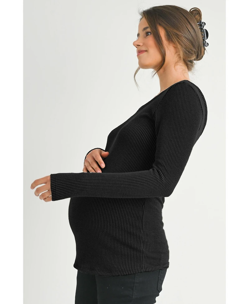 Hello Miz Maternity Scoop Neck Long Sleeve Ribbed Top