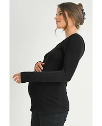 Hello Miz Maternity Scoop Neck Long Sleeve Ribbed Top