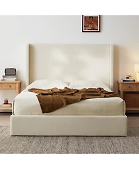 Boyel Living Carmen Upholstered Wingback Bed Frame with 52.3" Headboard, King, Ivory Boucle