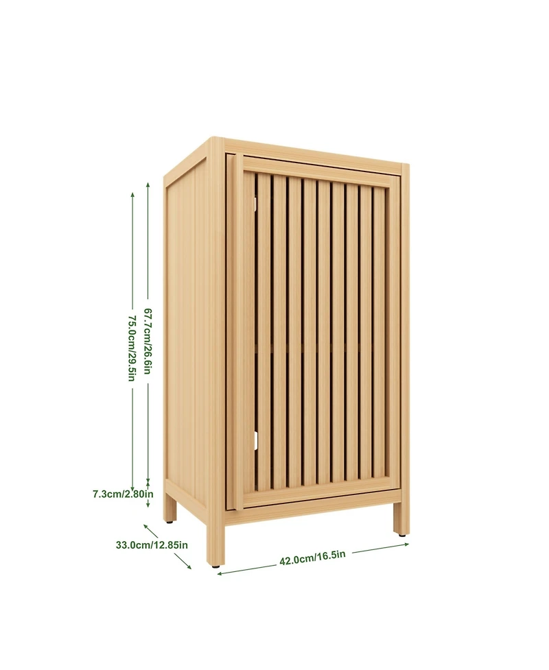 Bathroom Bamboo Storage Cabinet - Freestanding Floor Cabinet with Door and Shelf