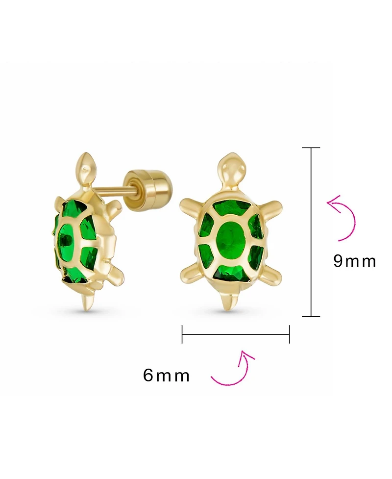 Bling Jewelry Petite Keepsake Nautical Jewelry Cz Green Turtle Yellow 14K Gold Stud Earrings Secure Screw-back