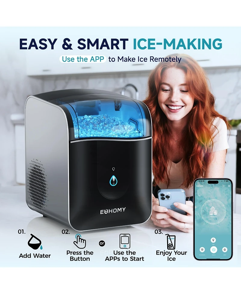 Euhomy 35-lb Ice Per day Nugget/Pebble Ice Maker with Auto-Cleaning and Ice Storage in Black
