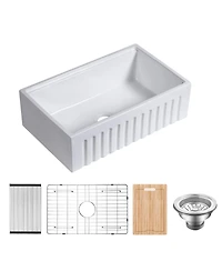 flynama 30x20x10inch White Fireclay Farmhouse Sink Workstation Reversible Apron Front