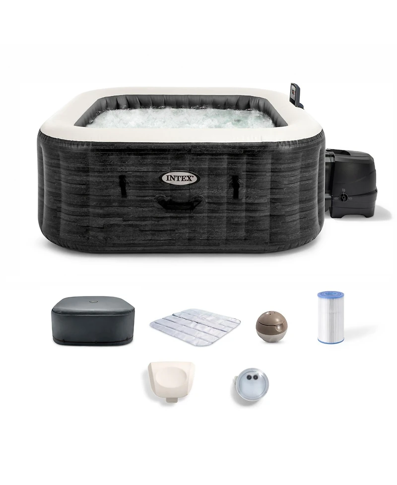 Intex PureSpa Greystone Deluxe 4 Person Inflatable Hot Tub Square Spa, 69" x 28"